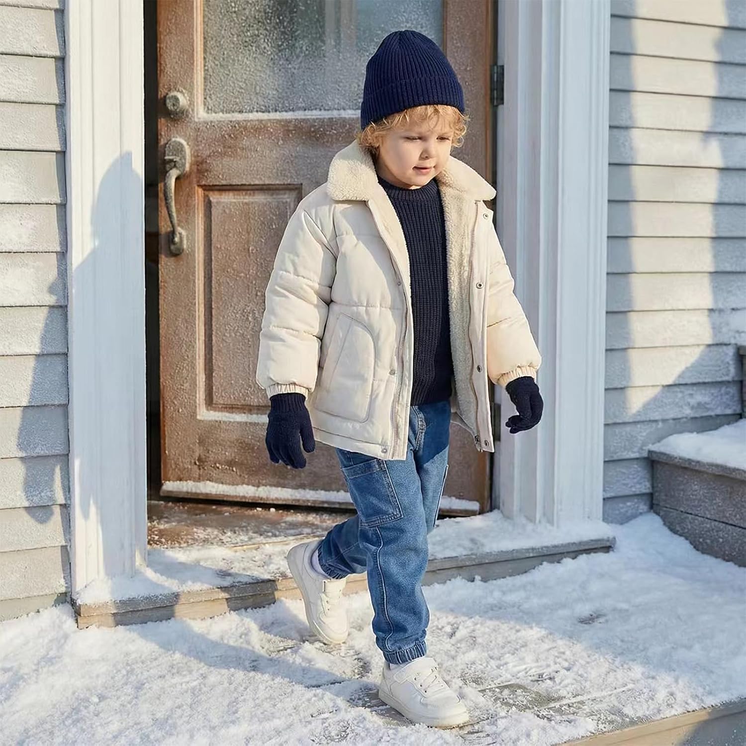 Winter Pants for Boys Fleece Lined Jeans, Toddler Cargo Pants with Elastic Waist for Boys Size 4/5/6/7/8 - Image 4