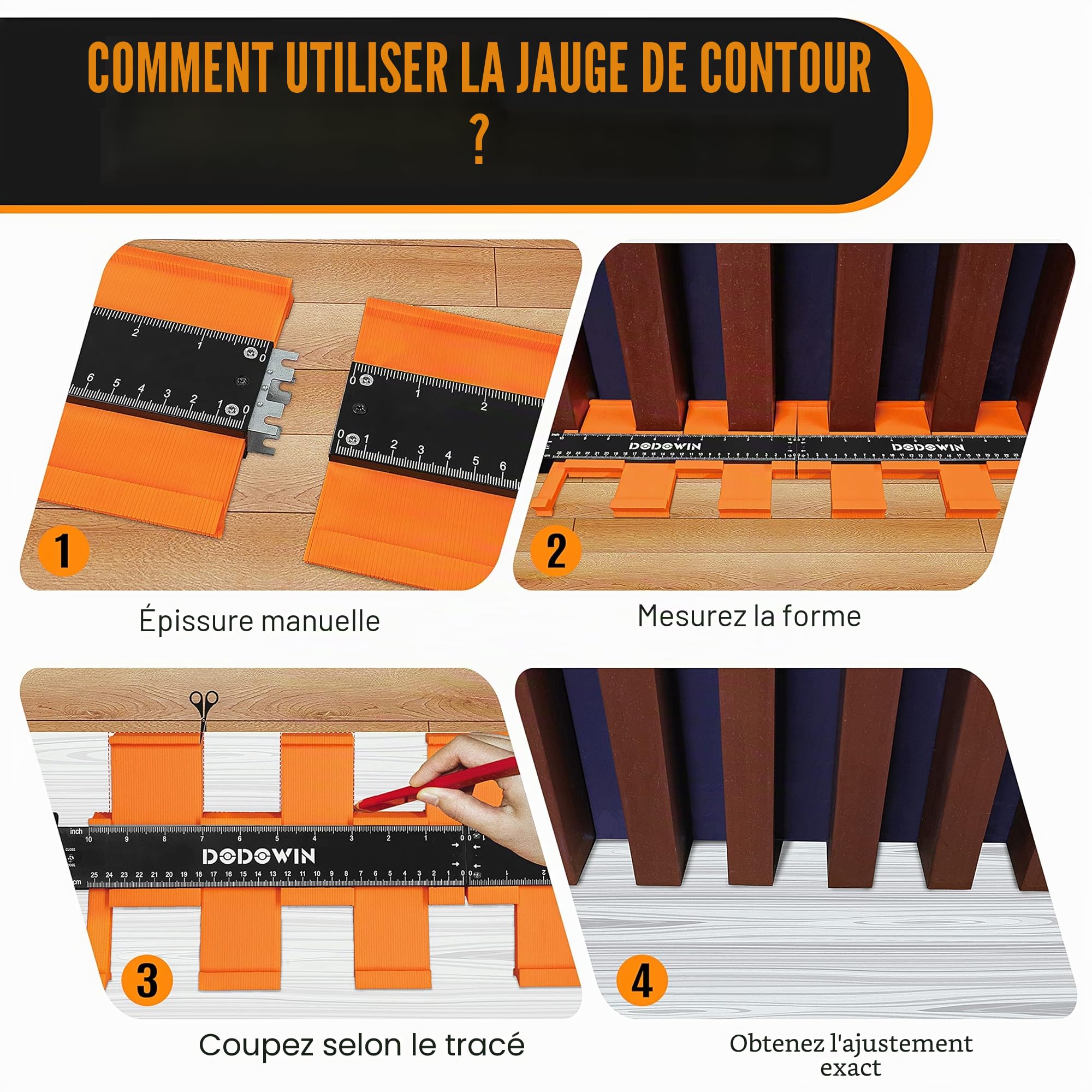 DODOWIN Jauge de Contour Connectable 50cm Copieur Profil Parquet Forme, Outils de Traçage, Coupe Carrelage, Cadeau Fête des Pères, Cadeau Papa, Idée Cadeau Fête des Pères, Cadeau pour Papa