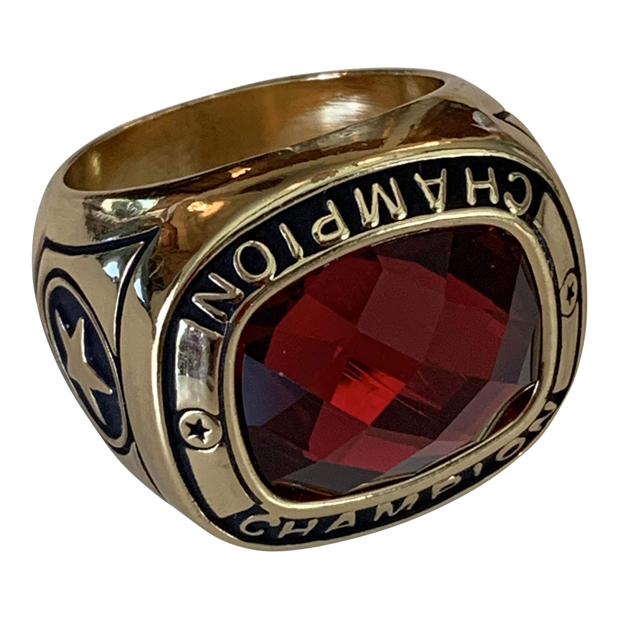 Express Medals Champion Red MVP All Star Trophy Ring with Award Display Stand Case and Neck Display Ball Style Chain 11