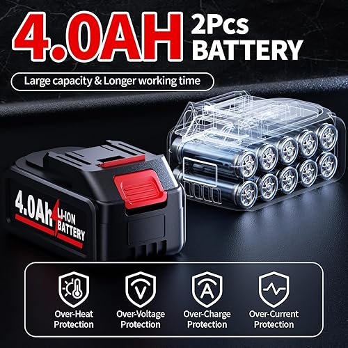 Miniatura 4 de Pistola de calor inalámbrica con 2 baterías de 4.0 Ah, kit de pistola de aire caliente de 5 boquillas portátil, calentamiento rápido máximo de 1022