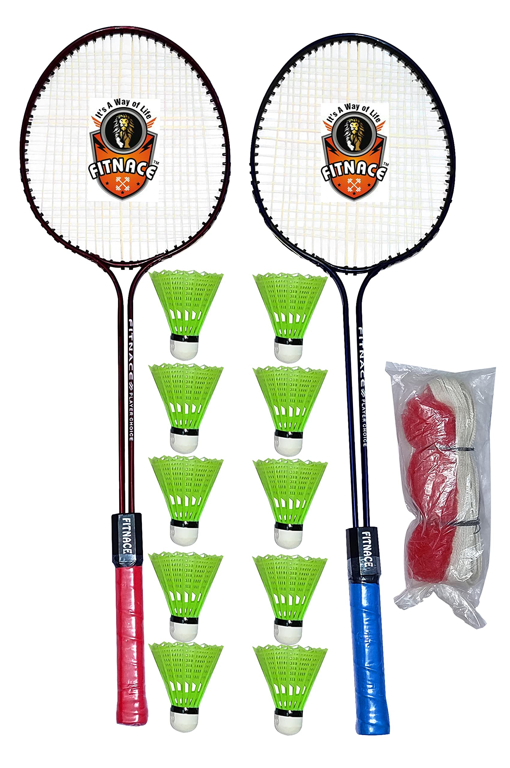 FITNACE Badminton Racquet Heavy Duty Double Shaft Set of 2 PC with 10 PC Nylon SHUTTLES, Badminton Racket KIT (B09HJRJS8W) Amazon Price History, Amazon Price Tracker