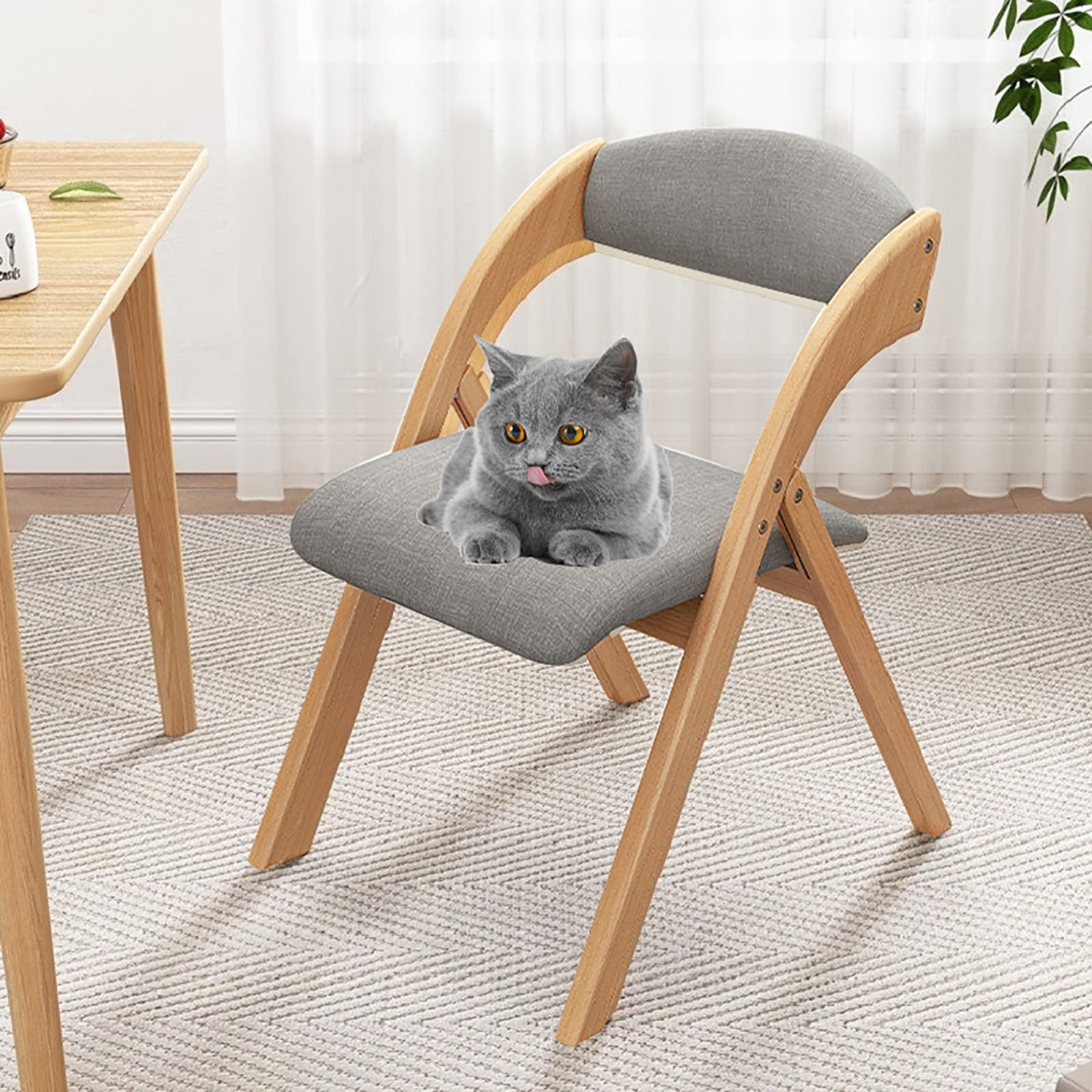 Sedia Pieghevole con Schienale, Sedia da Pranzo in Legno con Sedile Imbottito, Sedia Pieghevole Portatile per casa, Ufficio, scrivania, Sedia da Lavoro