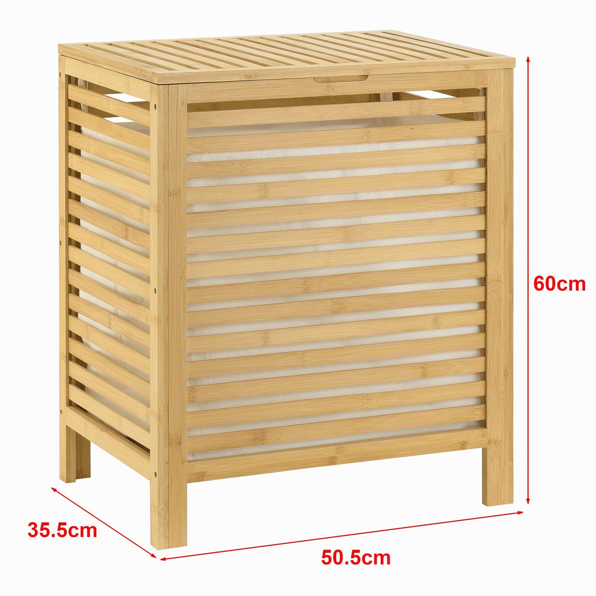 [en.casa] Cesto in bambù per Bucato con Sacco Portabiancheria in Tessuto Rimovibile con Capienza 65 Litri - Beige