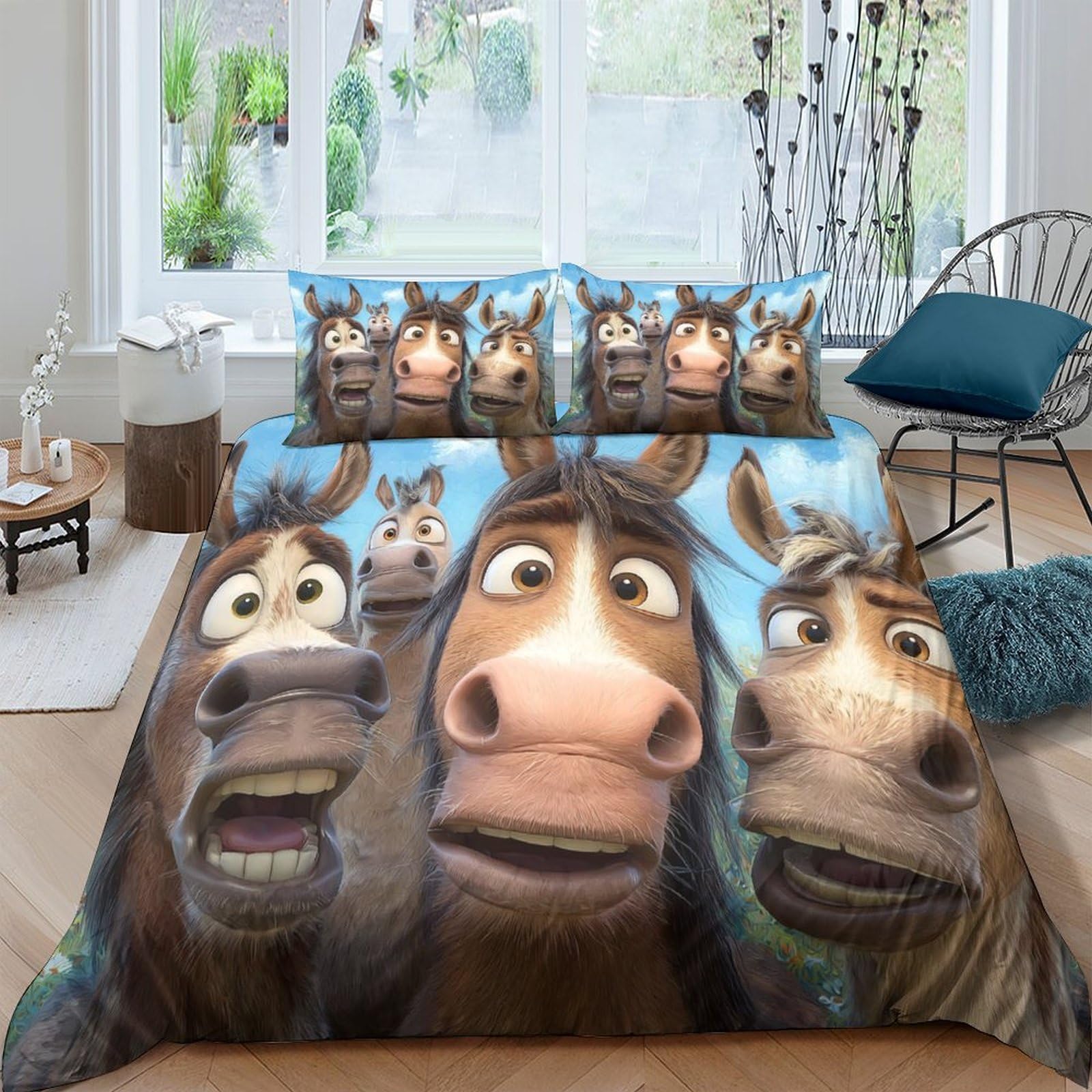 Ctjqhvkz Style-2 3D Printed Funny Cartoon Donkey Fitted Sheet Microfiber Soft Animal Bed Cover For Bedroom Guest Room Dorm Mattress Protection Decor Single（135X200cm）