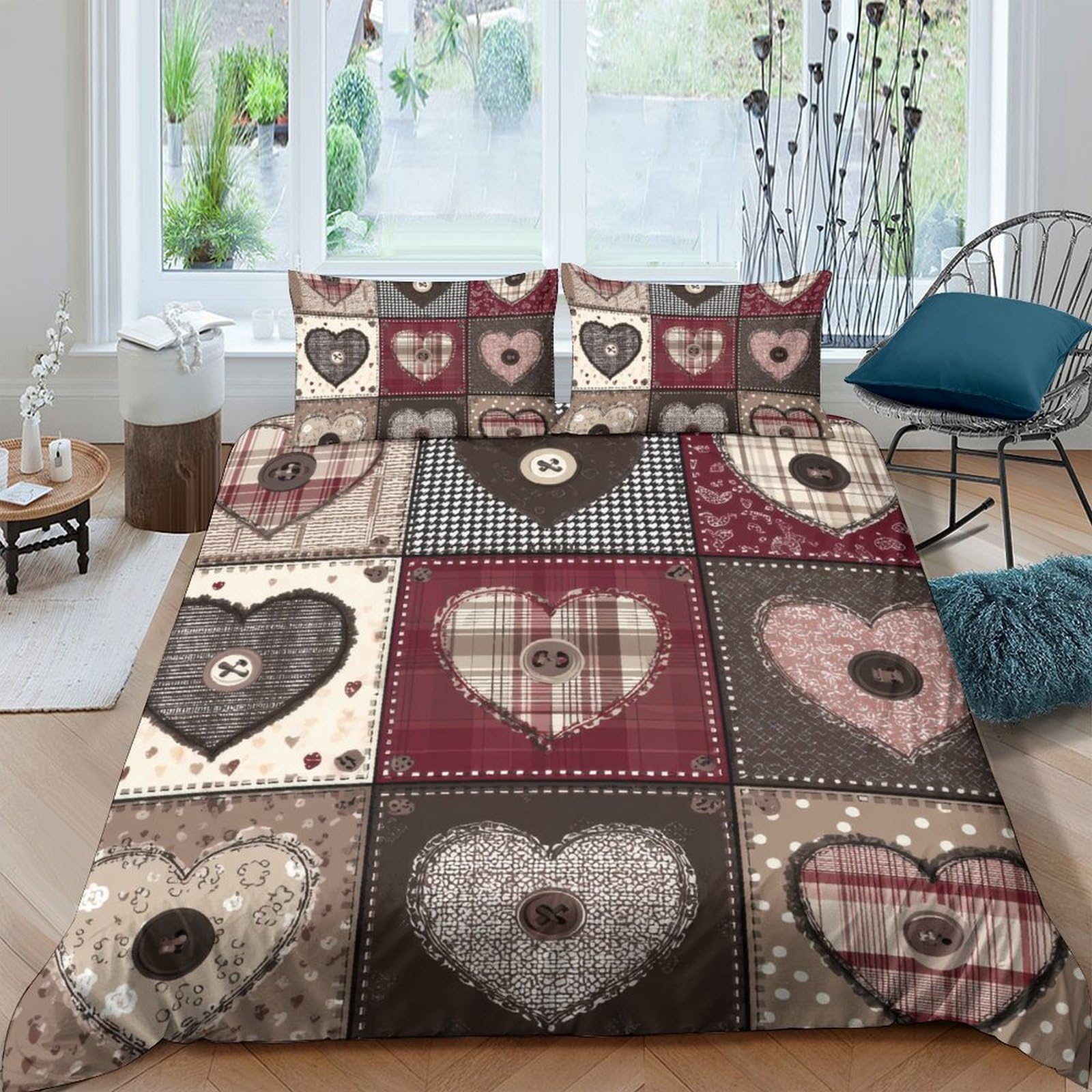 Ctjqhvkz Style-6 3D Printed Patchwork Heart Fitted Sheet Microfiber Soft Breathable Rustic Love Bed Cover For Bedroom Guest Room Decor Single（135X200cm）
