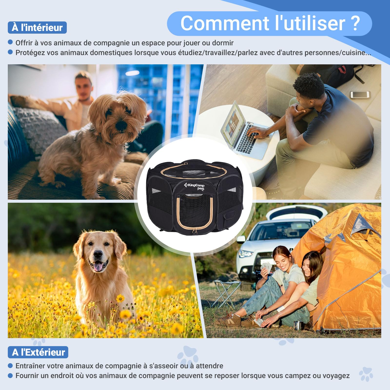 KingCamp Parc Pliable pour Chien Chat Chaton Parc Chien Enclos Parc Chiot Respirant en Oxford Résistant à l'eau Niche Cage Portable Animaux pour Interieur Extérieur avec Sac de Transport