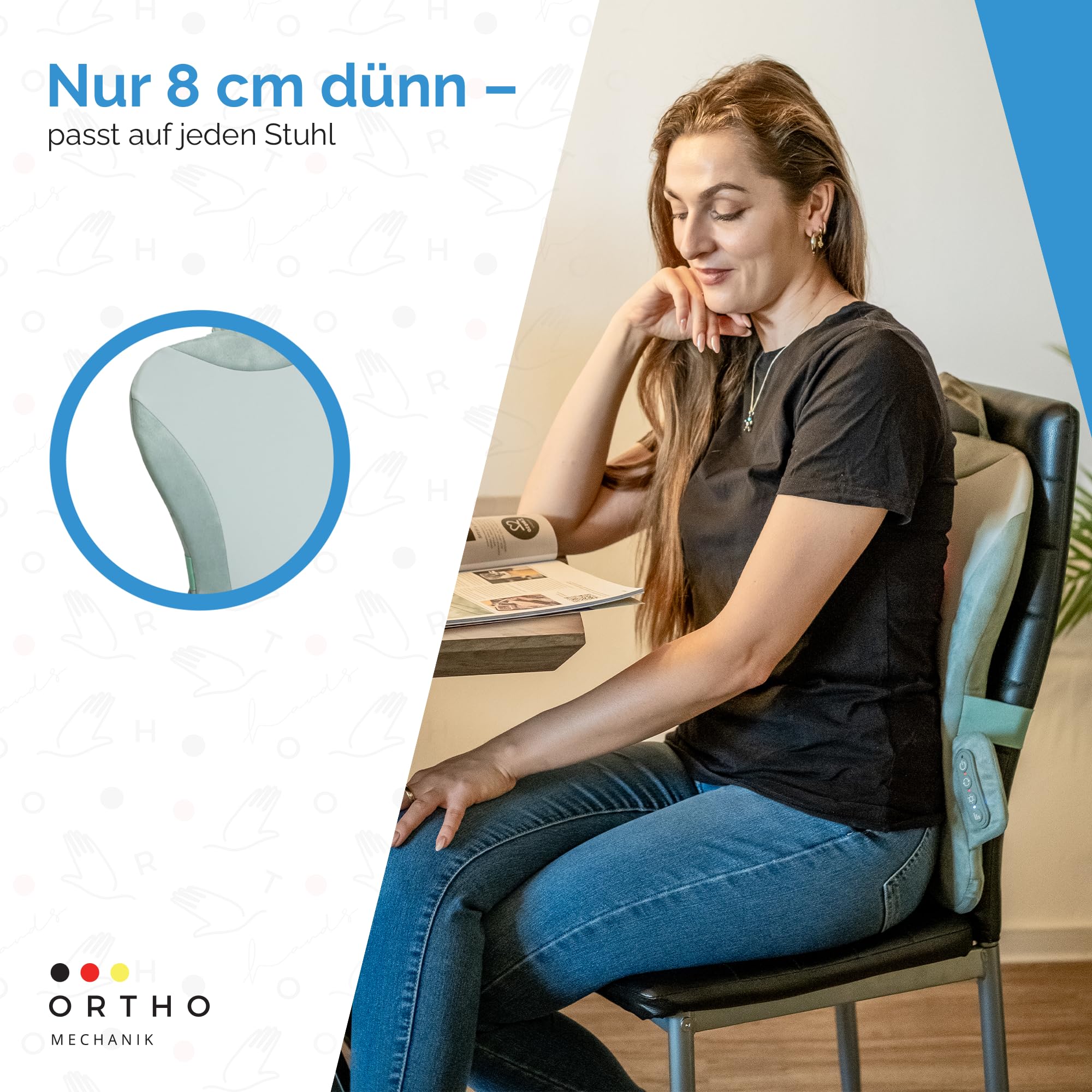 OrthoMechanik Rücken 2.0 - Rückenmassagegerät kabellos, mit Wärme | 4D-Massagebewegung, ultraflach & komfortabel für Büro & Zuhause
