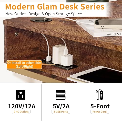 Miniatura 5 de Escritorio de oficina en casa, 42 pulgadas, escritorio moderno de mediados de siglo, tocador de maquillaje, escritorio con 2 cajones de