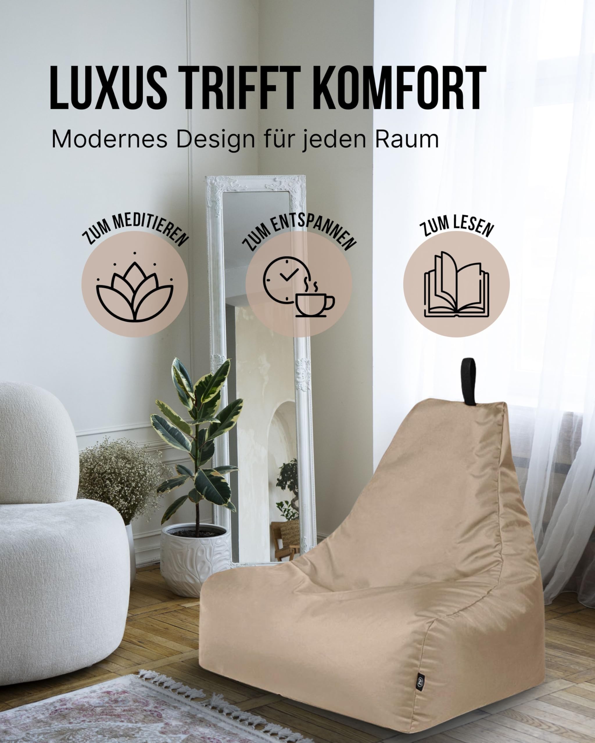 PATCH HOME Lounge Sessel XXL Gamer Sessel Sitzsack Sessel Sitzkissen In & Outdoor geeignet fertig befüllt | XXL - Beige - in 2 Größen und 25 Farben