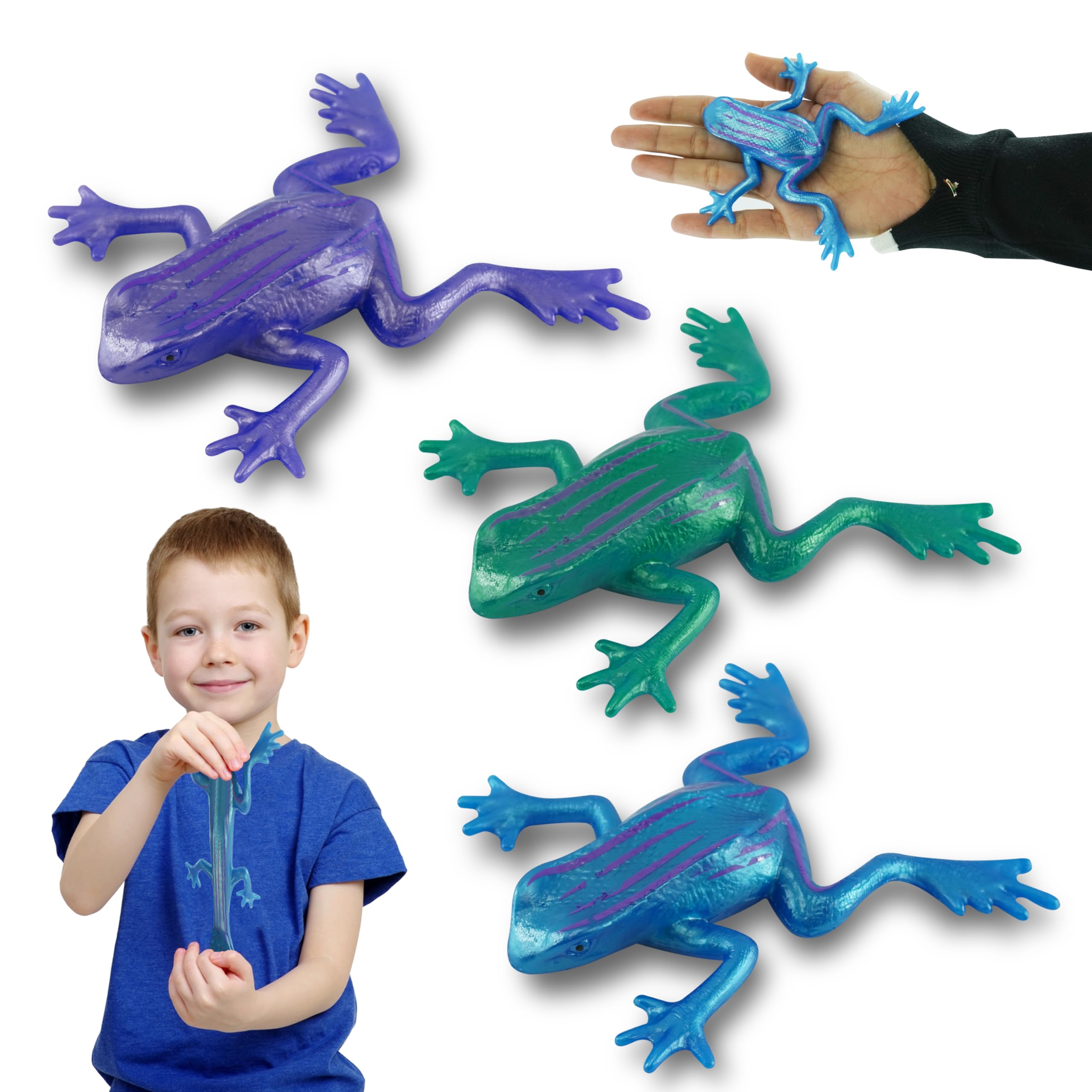 HOVUK 3pk Stretchy Frogs, Sensory Exploration, Sticky and Stretchy Fidget Toys for Pranks, Non-Toxic Stretchy Creatures for Kids 3+Y