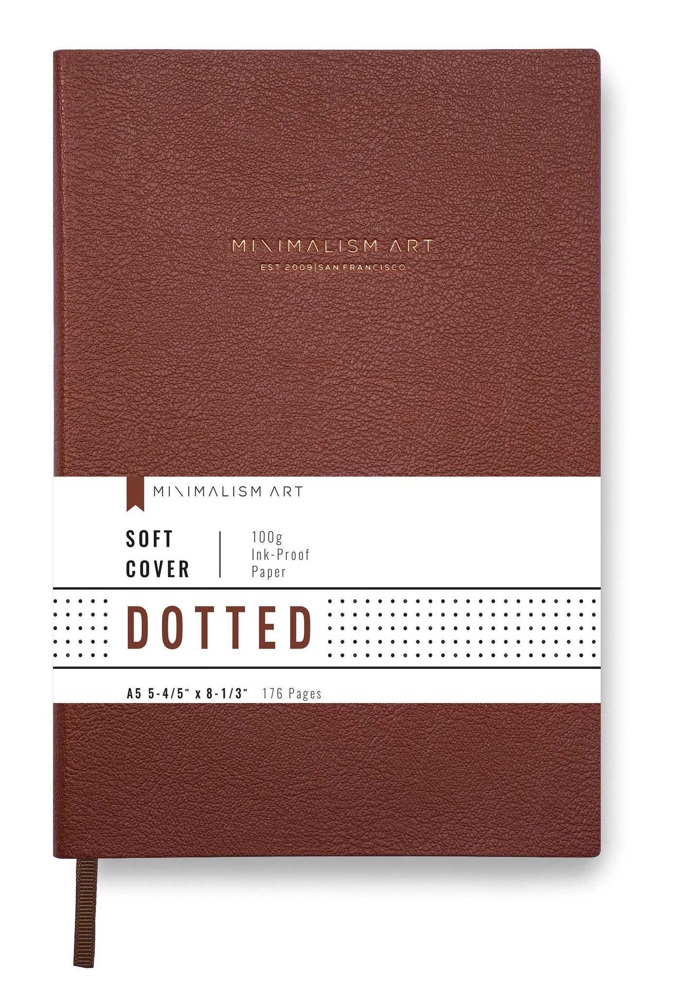 Minimalism Art Fine PU Leather Thick Paper Soft Notebook Journal Cover (A5 5.8in x 8.3in, Medium, Brown,100gsm)- 176 Pages