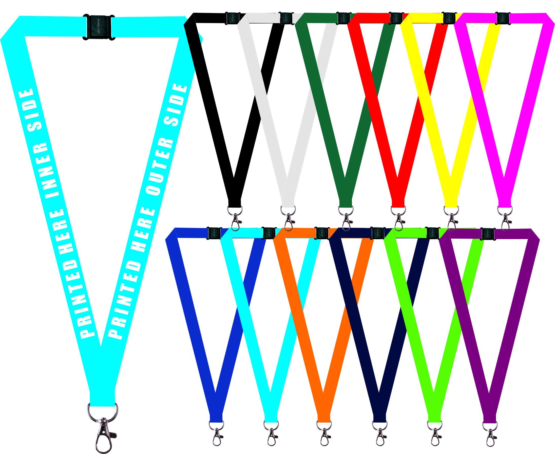 1 x Personalised Printed Neck/Lanyard. Personalised ID Neck Strap Lanyard for holding a name badge, ID card or keys. Red, Blue, Black, Yellow, White (LIGHT BLUE) (Hands Off ® Lanyard) — image 1