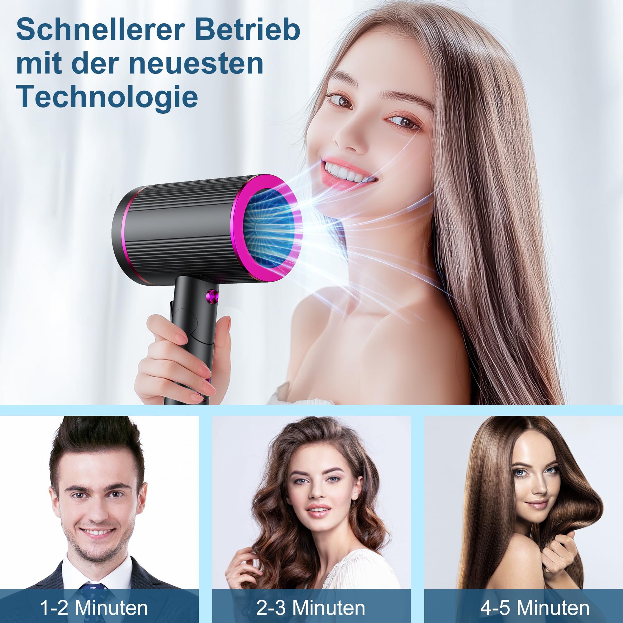 Seche cheveux ionique professionnel avec moteur AC 2400 W, diffuseur de cheveux 4 en 1, bouton chaud/froid, 3 niveaux de chauffage, 3 niveaux de vitesse, avec