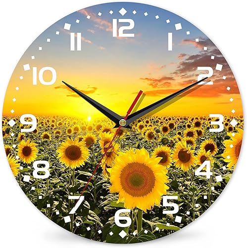 Miniatura 20 de Reloj de pared con flores de primavera de acuarela, vintage de madera, silencioso, sin tictac, que funciona con pilas con números arábigos, Acuarela