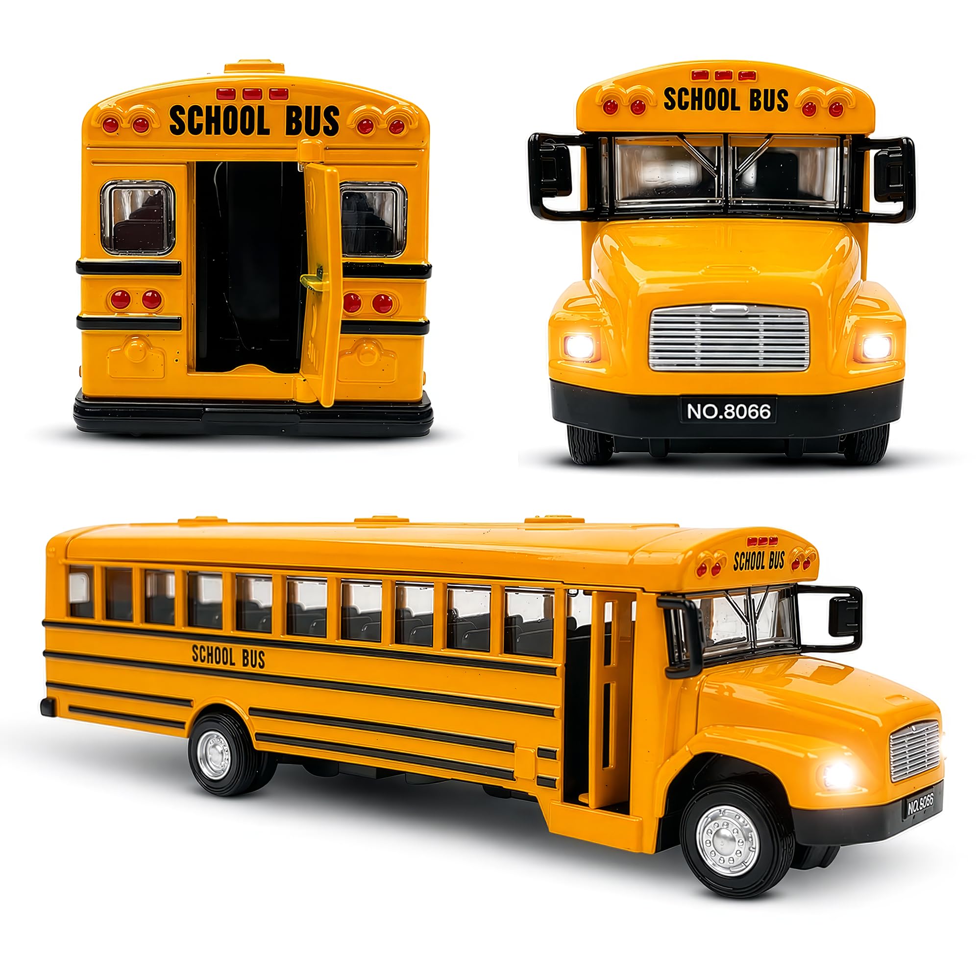 Diecast Yellow School Bus Model Toy, 8" Pullback Metal Alloy Vehicle | Rubber Tires, Open…