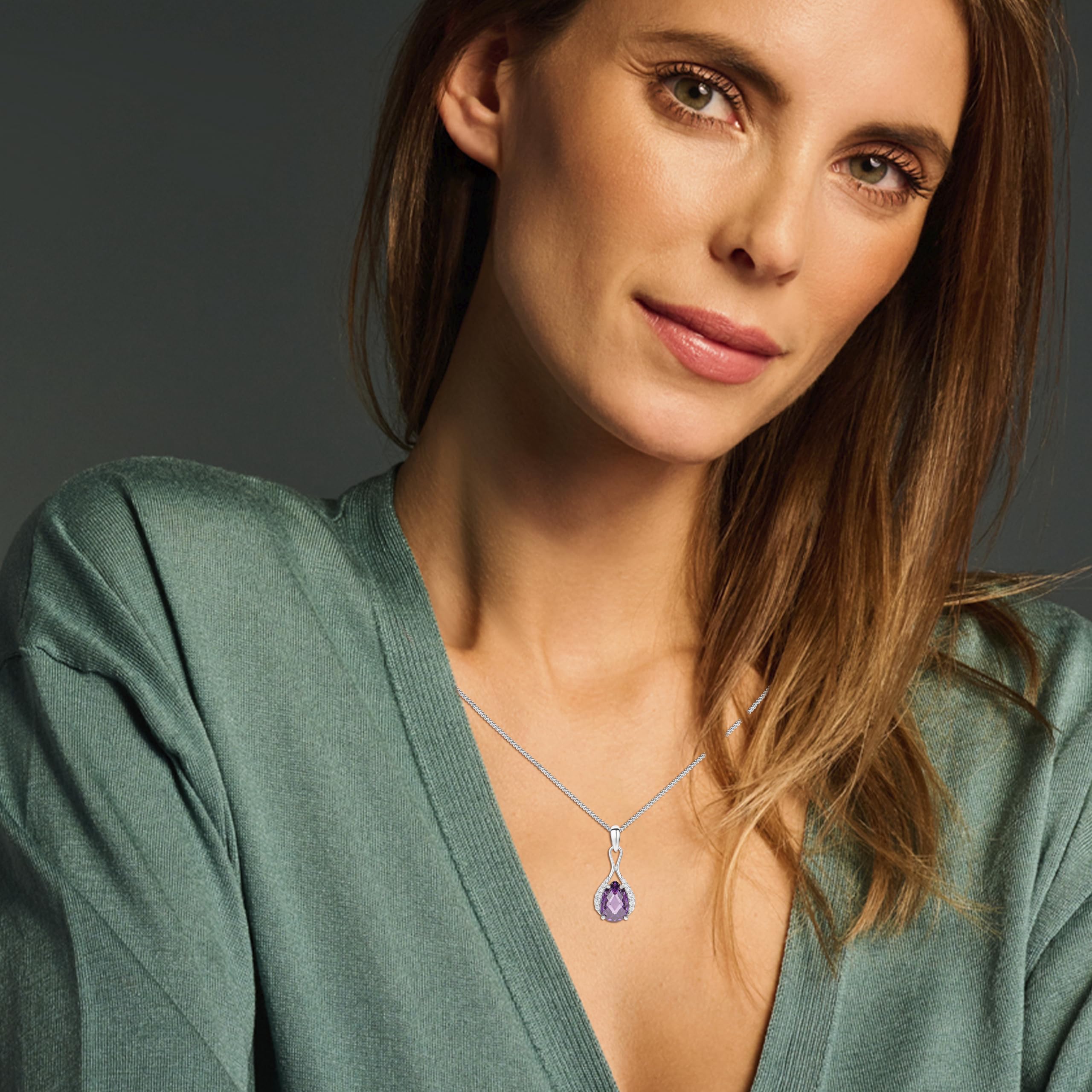 Miore Collana con Pendente da Donna in Argento 925 con Ametista e Zirconi, Taglio Brillante, 45 cm