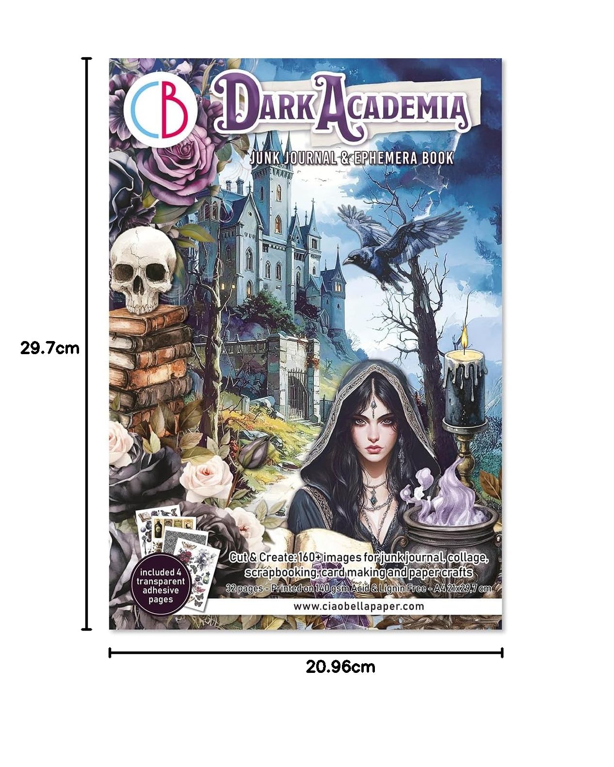 Ciao Bella Ephemera Book & Junk Journal do rękodzieła, tworzenia kartek, scrapbookingu i kolażu, karton 140 g/m² (Dark Academia)