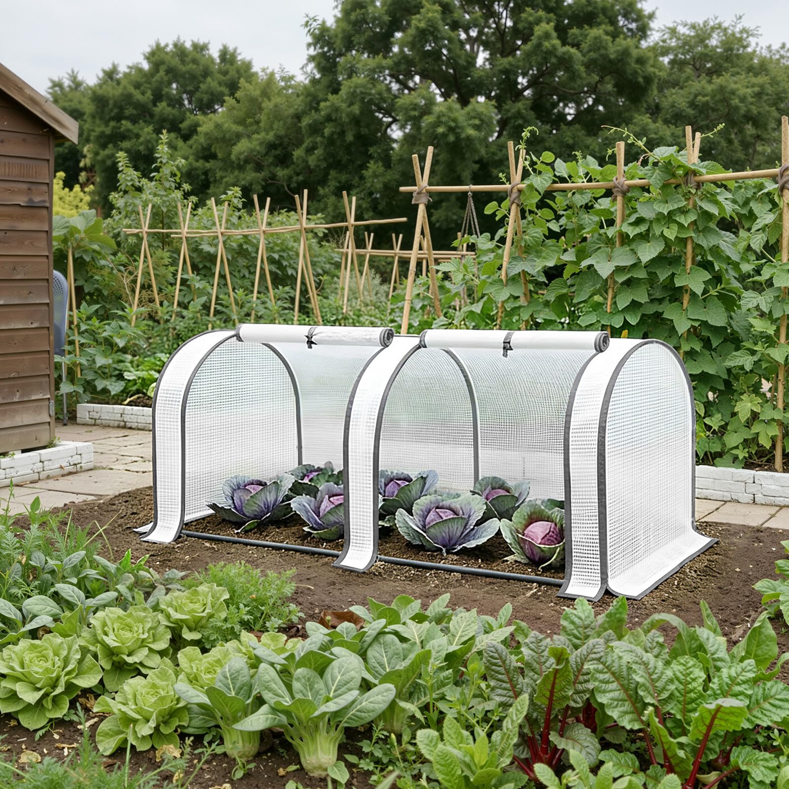 WOLTU Serre de Jardin, 130x60x50cm, Serre pour Plantes, en PE Imperméable et Demi-translucide 130g/m2, pour Protection de la Pluie, du Vent et de la Neige, Blanc