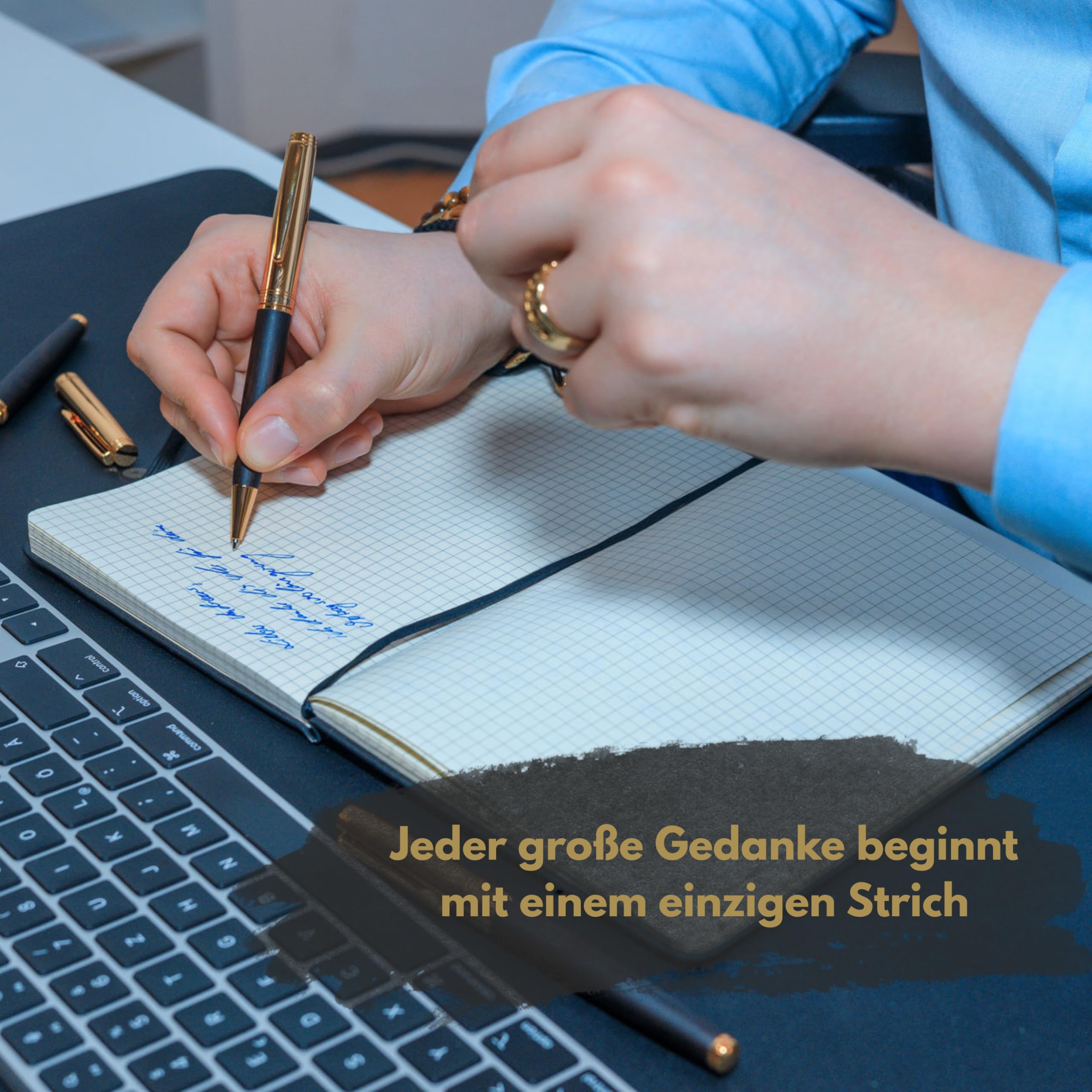 Hörner Legno Kugelschreiber mit Gravur I Ebenholz-Gold I Premium Design I Edle Geschenk-Box I Schreibfarbe Blau I Strichstärke M 1 mm I Drehkugelschreiber I Hochwertiger Holzkugelschreiber