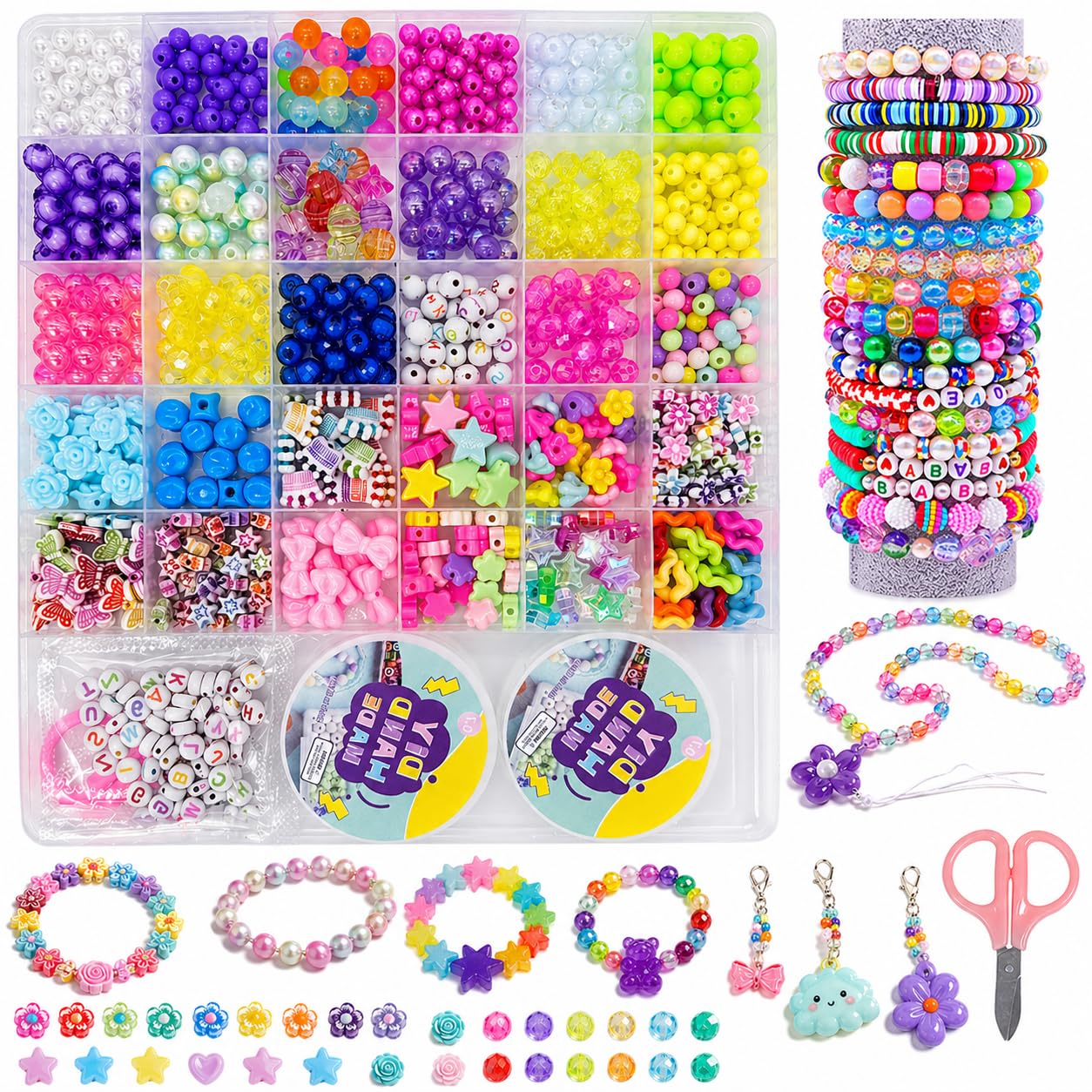 MAISKIEN Bracelet Making Kit, 1800 Beads for Bracelet Making 31 Types Beads, Glass Bead, and Letter Beads for Girl Friendship Bracelets, Necklace, Gift