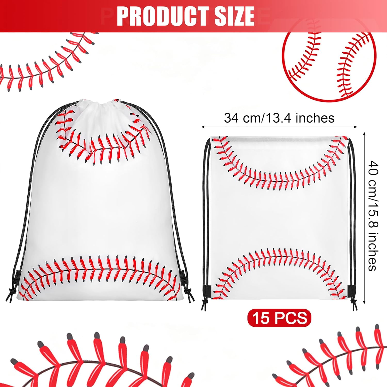 MIMIND 15 Pcs Baseball Drawstring Bags Backpack Birthday Party Goodie Favor Bags Gift Bag for Gym Sports Storage Travel