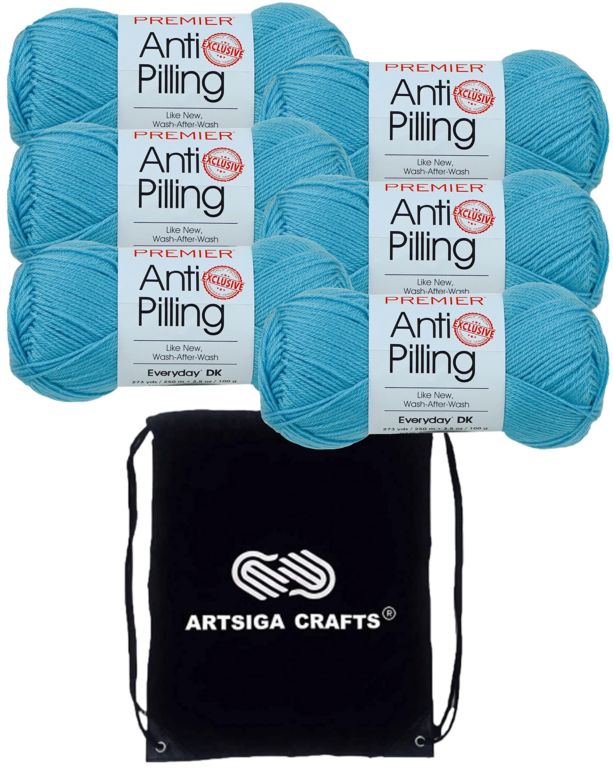 Evita pelusas con hilo de tejer Premier Yarns DK Turquoise acrílico suave de seis madejas