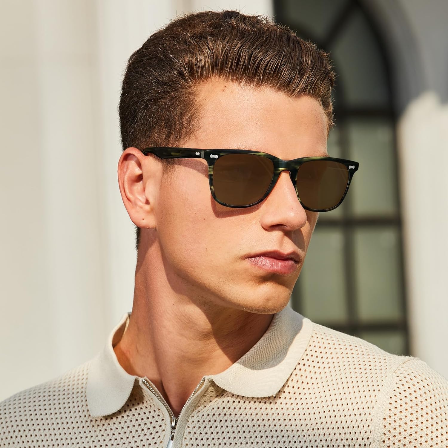 CARFIA Retro Square Men's Polarized Sunglasses with UV400 Protection, Durable Hand-crafted Acetate Driving Shades