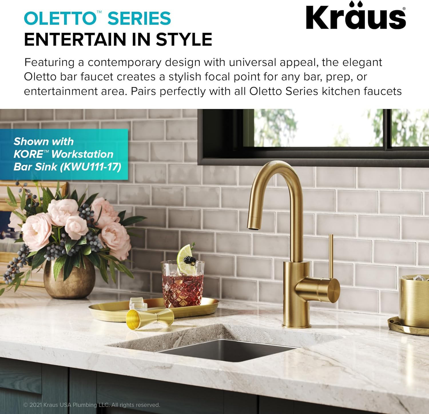 KRAUS Oletto Single Handle Kitchen Bar Faucet with QuickDock Top Mount Installation Assembly in Spot Free Antique Champagne Bronze, KPF-2600SFACB - Image 2