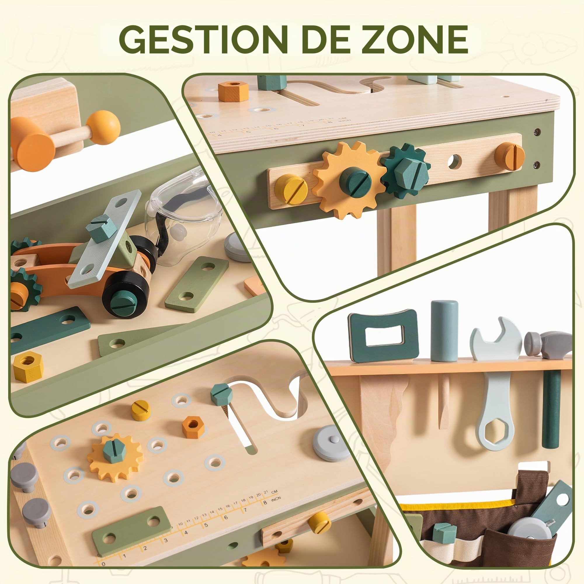 ROBOTIME Banc à outils en bois pour enfants avec outils et papier à dessin, à partir de 3 ans