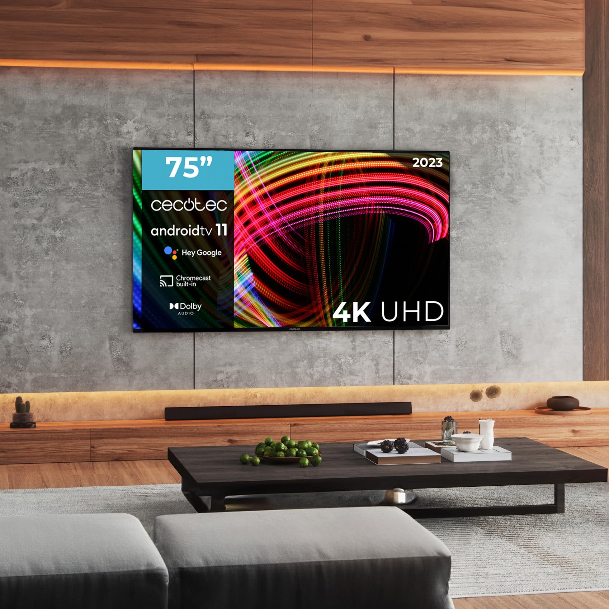 Cecotec Televisore LED 75" Smart TV Serie A3 ALU30075, 4K UHD, Android TV 11, Frameless, Assistente vocale Google e Chromecast, Dolby Vision & Atmos, HDR10, HBBTV, 2023.