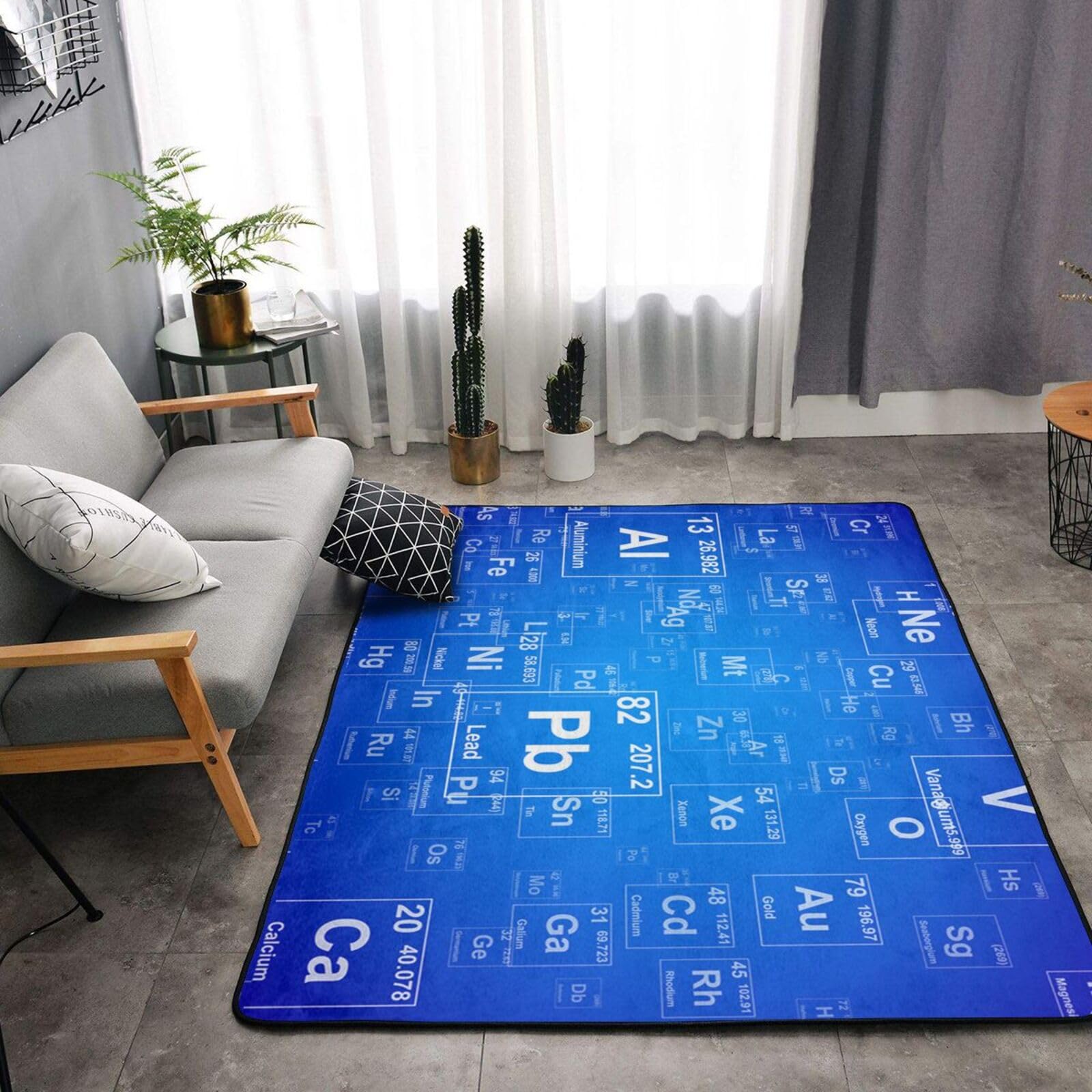 Insegnante di scienze divertente Elementi della tavola periodica, Tappeto grande antiscivolo per soggiorno e camera da letto, 160 x 120 cm.