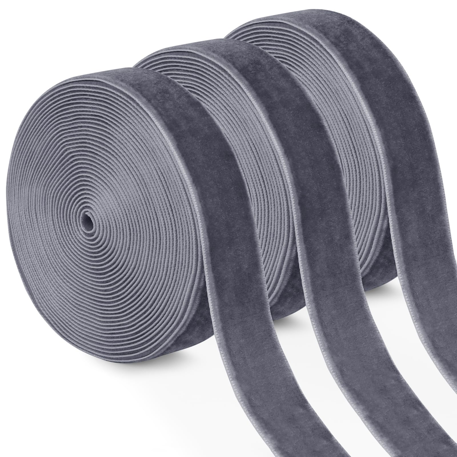 Uiopa 3 Rolls Dark Gray Velvet Ribbon 15mm x 4.5m Single-Sided Velvet Vintage Gift Ribbon Fabric Trim for Gift Wrapping, Wreaths, Flower Bouquets, Home Decor, DIY Crafts