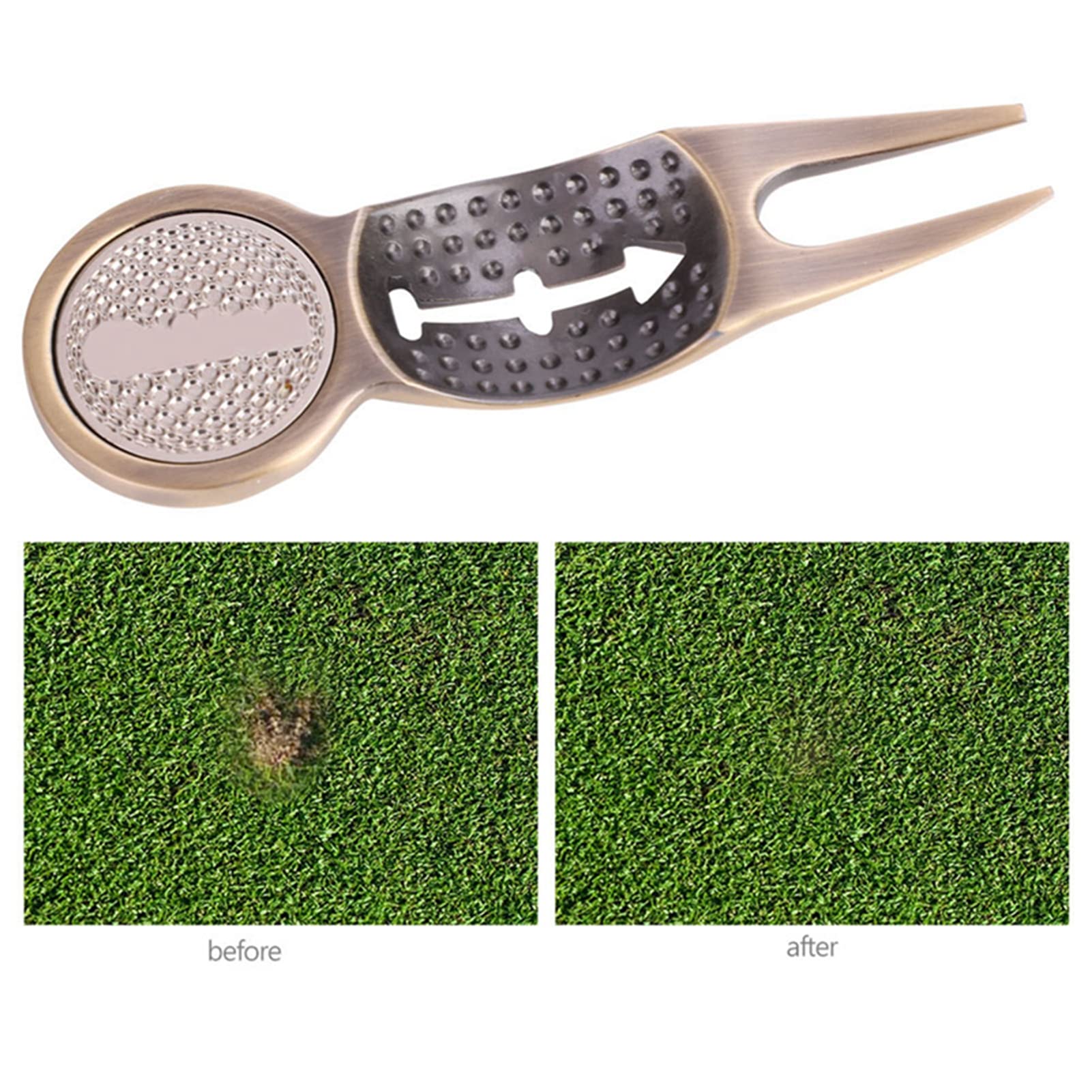 Yosoo Health Gear Herramienta de Reparación de Divot de Golf Multifuncional, Pick Pitch con Marcador de Pelota, Aleación de Aluminio