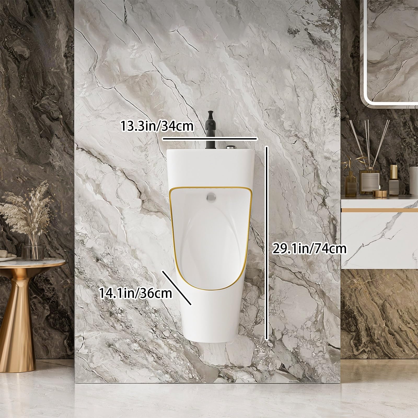 Naścienny ceramiczny pisuar z umywalką i kranem – oszczędność miejsca 2 w 1 osprzęt łazienkowy do użytku domowego, hotelowego i komercyjnego, konstrukcja odporna na zachlapanie