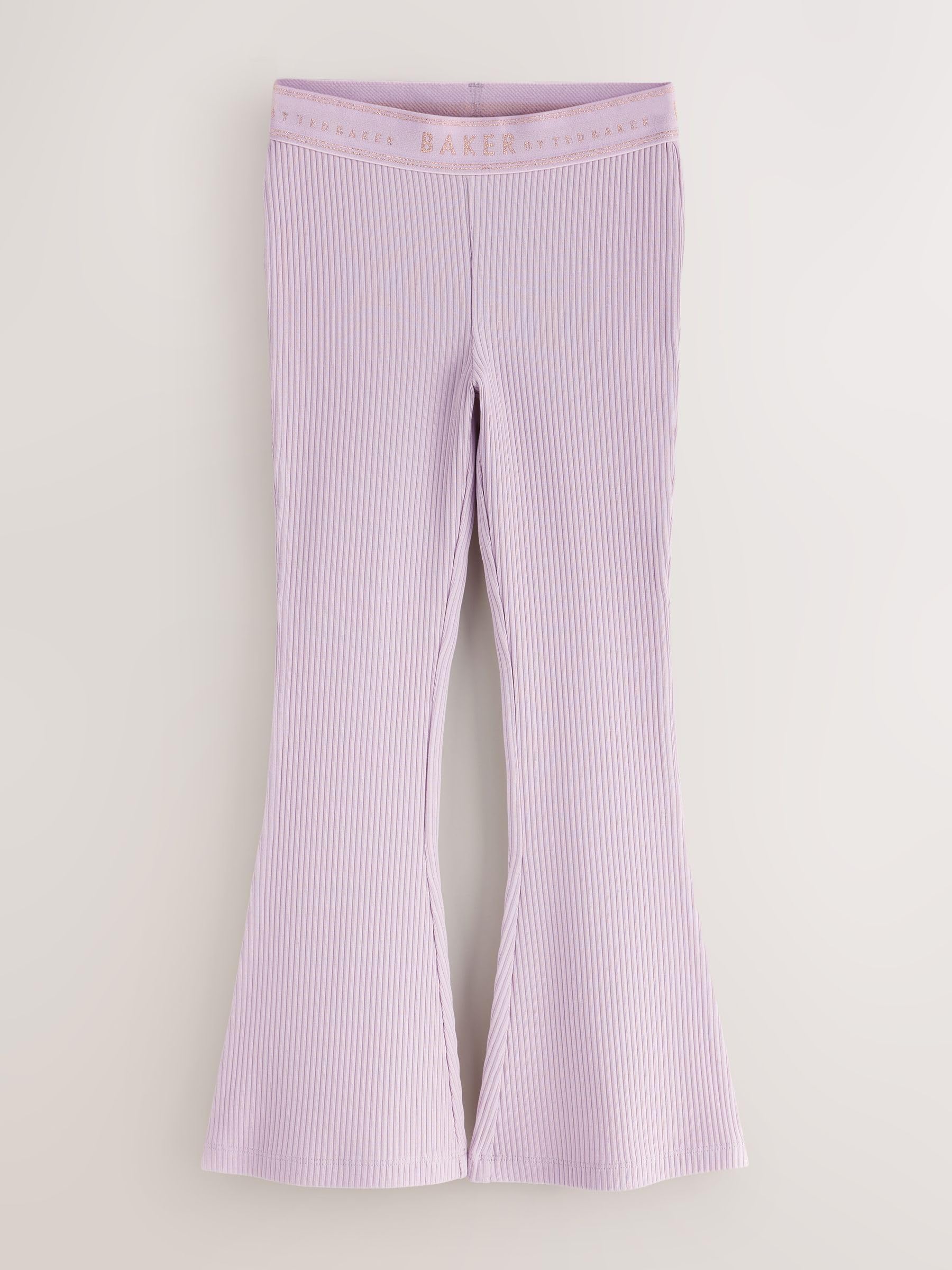 Starsze dziewczynki Legginsy z prążkowanego materiału z rozszerzanymi nogawkami w trzyczęściowym zestawie Baker by Ted Baker