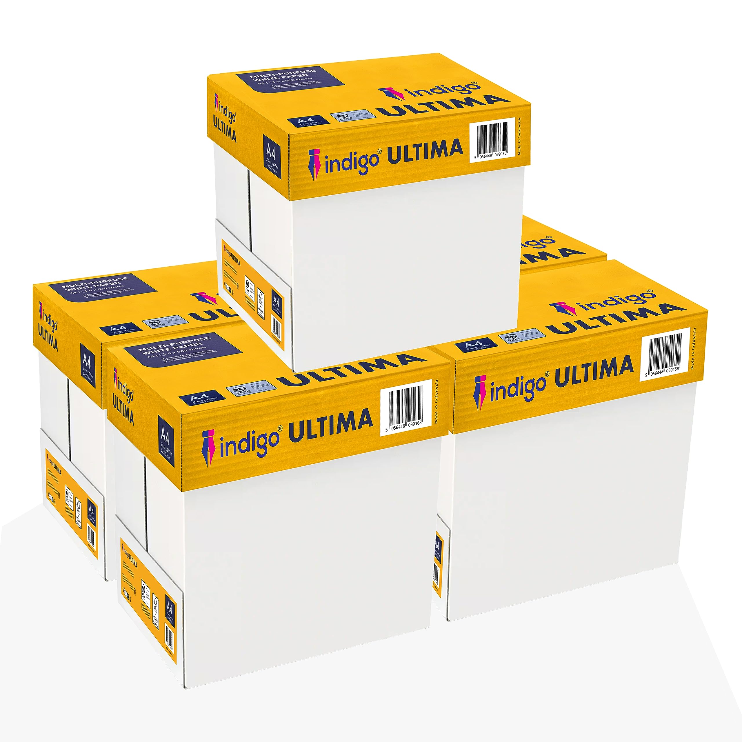 Indigoยฎ A4 Ultima White Printer Paper โ Box of 5 Reams (2500 Sheets per Box, 75 GSM) Pack of 5 Boxes
