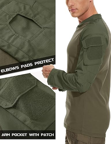 Miniatura 4 de MAGCOMSEN Camisas militares tácticas para hombre con cremallera de 14, camisa de manga larga con bolsillos