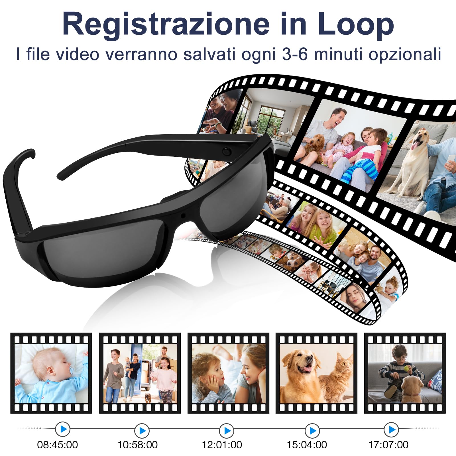 Occhiali da Sole con Telecamera Nascosta, Videocamera Sportiva HD 1080P | Mini Telecamera Spia nascosta, Videocamera da Occhiali per Ciclismo/Escursionismo, Registrazione in Loop
