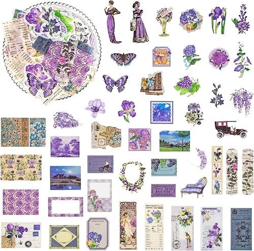 Aromoty Calcomanías vintage de Washi para álbumes de recortes, 100 piezas estéticas de Ephemera Scrapbooking, diario de basura estacionaria para