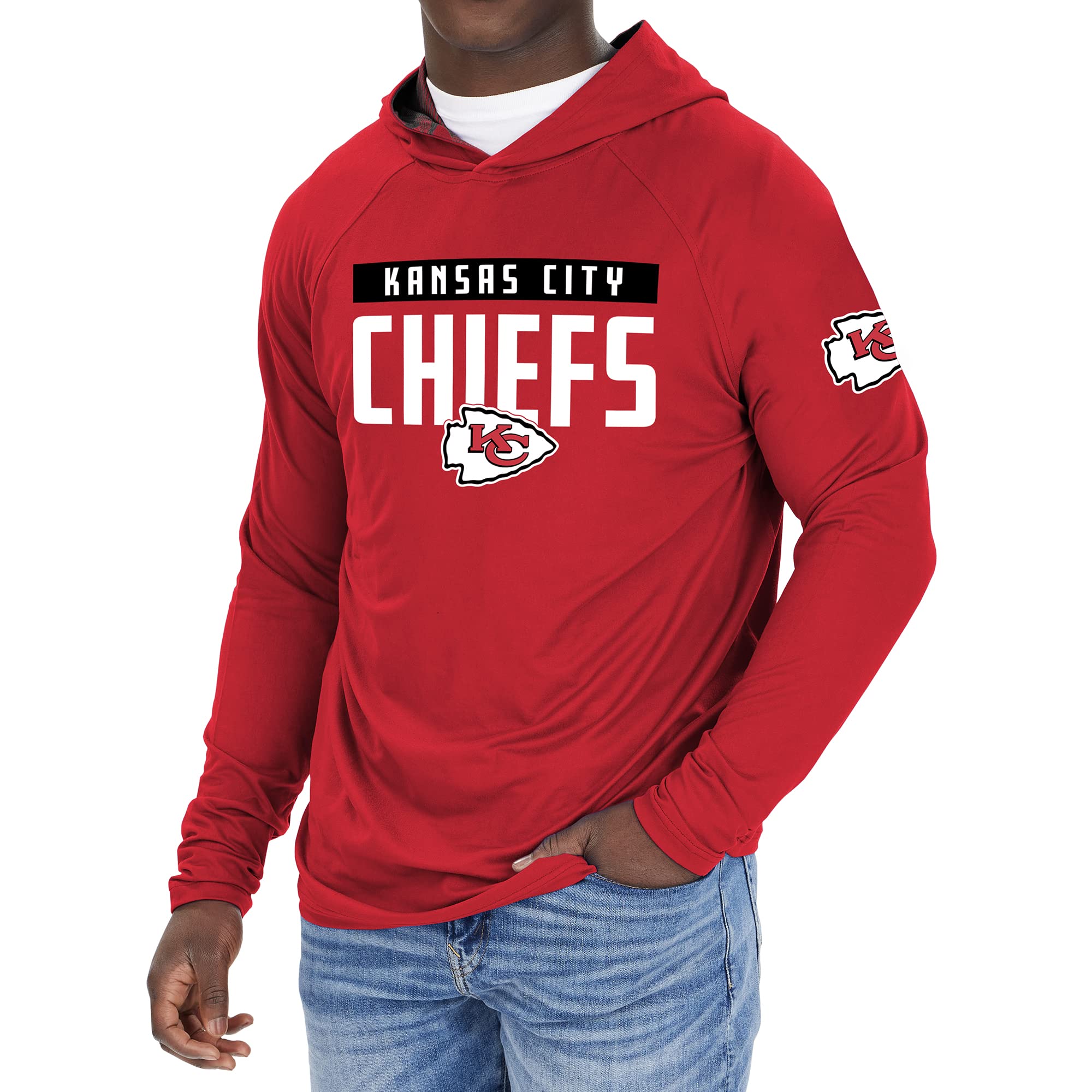 Zubaz NFL Football Men's Solid Team Hoodie with Camo Lined Hood and Sleeve Graphic — view 24