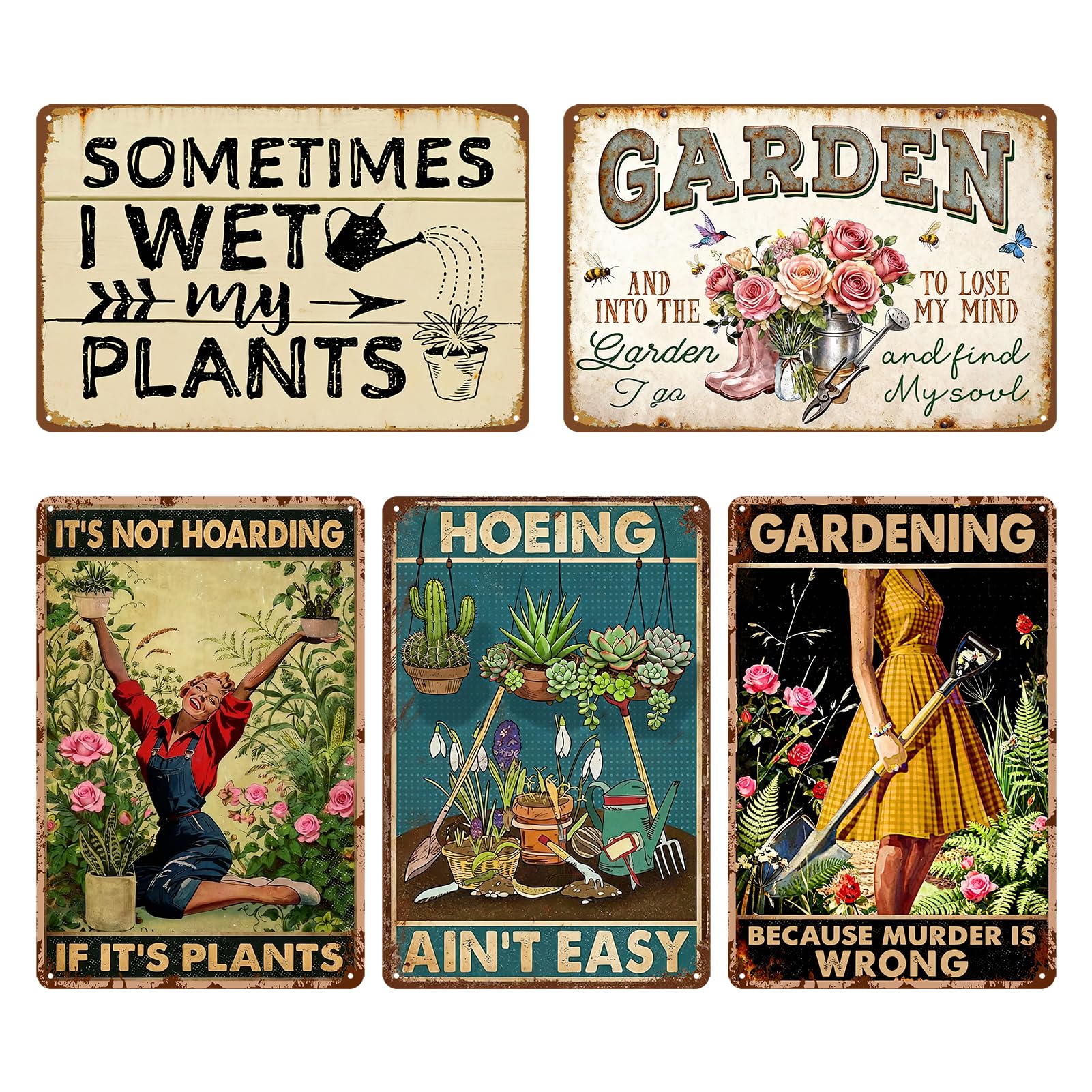 5 Pack Funny Garden Decor Metal Tin Signs For Outside Gardening Gifts For Women Plant Decorations Yard Art Outdoor Greenhouse Decorations Best Gifts For Gardeners Funny Plant Lover Decor Sign 12x8 In