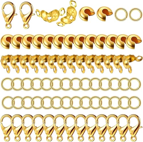 Juego de 1200 accesorios para hacer joyas con 100 piezas de cierre de pinza de langosta, 100 cubiertas de cuentas de engarzado, 200 puntas de