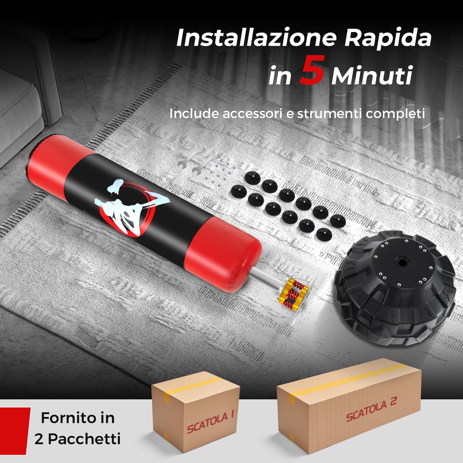 COSTWAY Sacco da Boxe da Terra, Pungiball Autoportante con Base Riempibile, 12 Ventose e Ammortizzatori per Adulti e Adolescenti, Punching Ball in Piedi per Allenamento in Casa e Ufficio