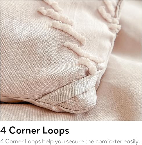 Miniatura 4 de Juego de edredón de tamaño matrimonial, ropa de cama bohemia de 3 piezas, color caqui, suave y cálido, ligero, hipoalergénico, lavable a máquina,