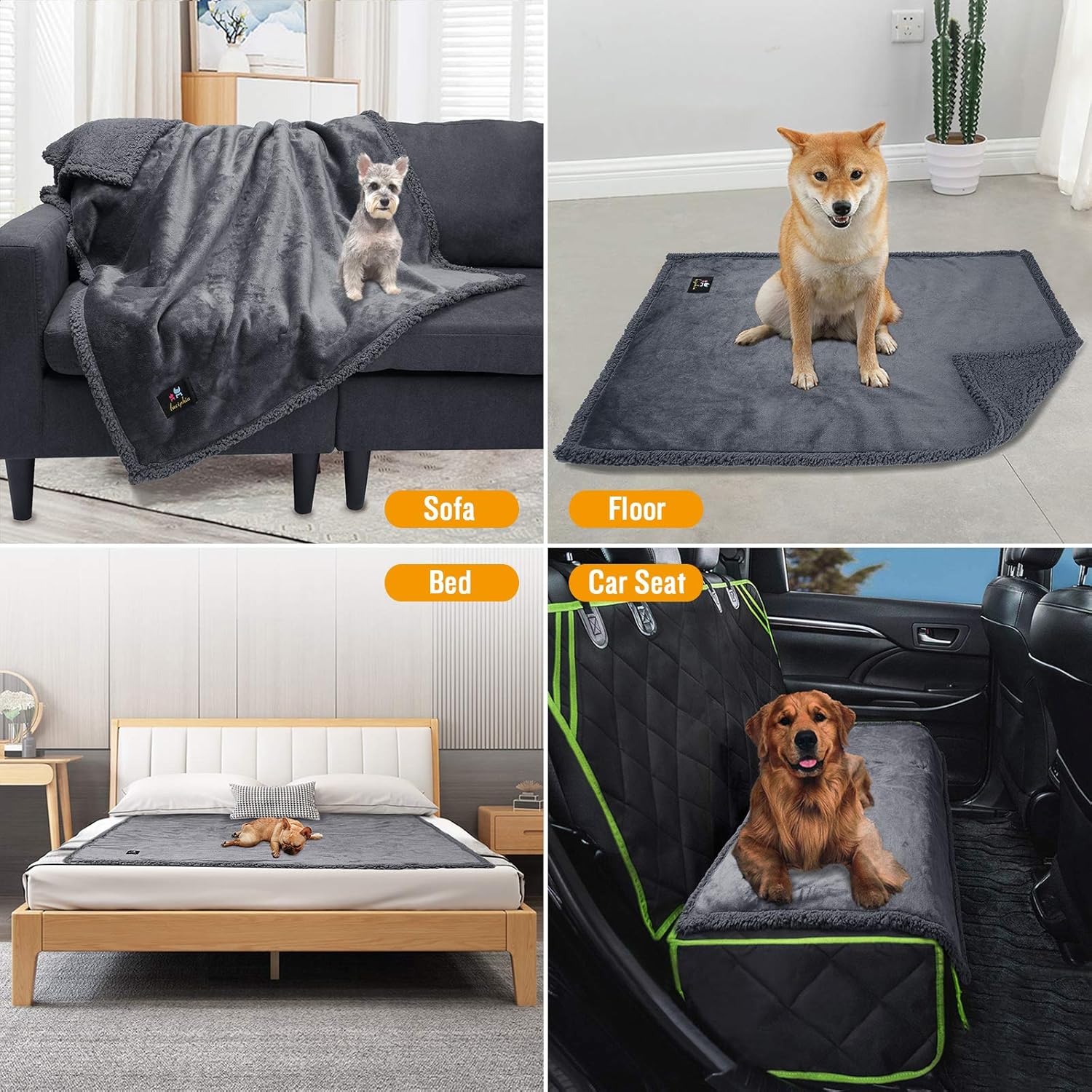 Waterproof Pet Blanket, Liquid Pee Proof Dog Blanket for Sofa Bed Couch, Reversible Sherpa Fleece Furniture Protector Cover for Small Medium Large Dogs Cats, Dark Gray Small（40" x 28"） : Pet Supplies