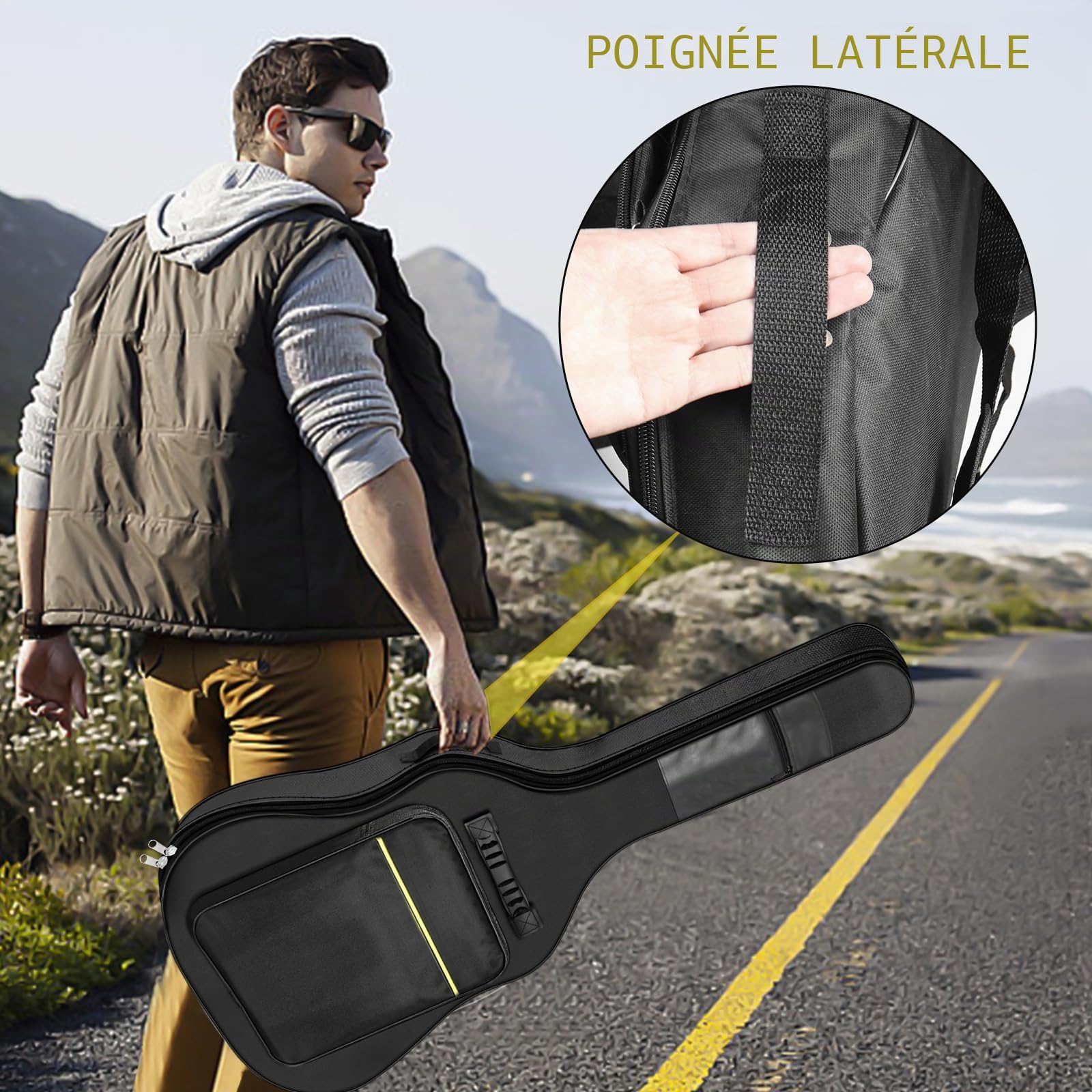 Housse pour guitare de 41 pouces, grande capacité, imperméable, épaisse, résistante à l’usure, convient pour guitares de 99 à 104 cm, noire, 106 * 41 * 8 cm, pour concert