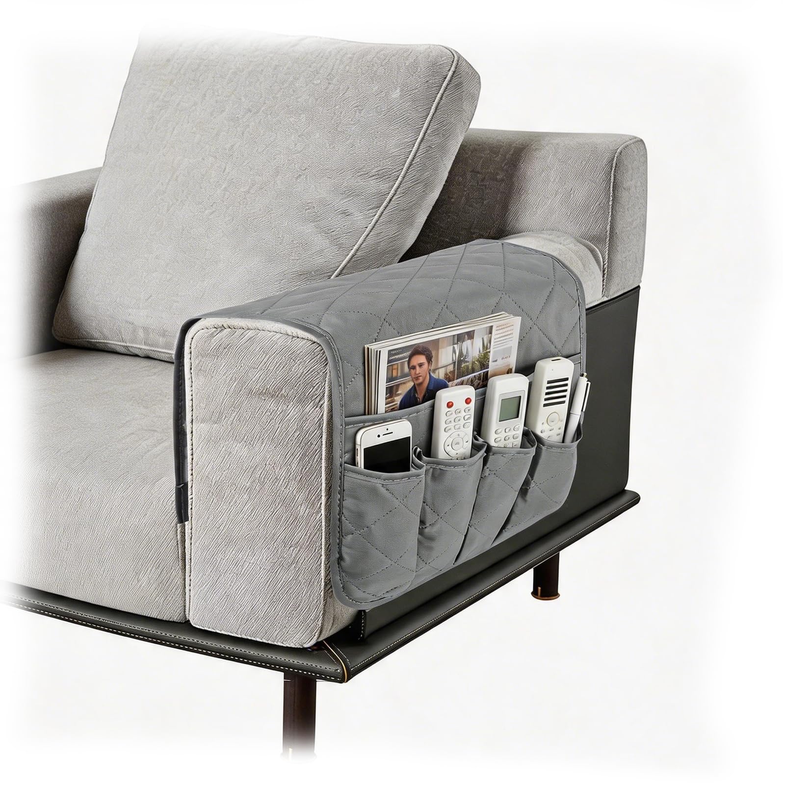 Sueving 1PC Sofa Armrest Cover, 31.7CM x 82.5CM Light Grey Armchair Arm Cover with Pockets, Large Arm Rest Covers for Sofa, Couch, Armchair, Recliner Chair (1PC Light Grey, Style 4)