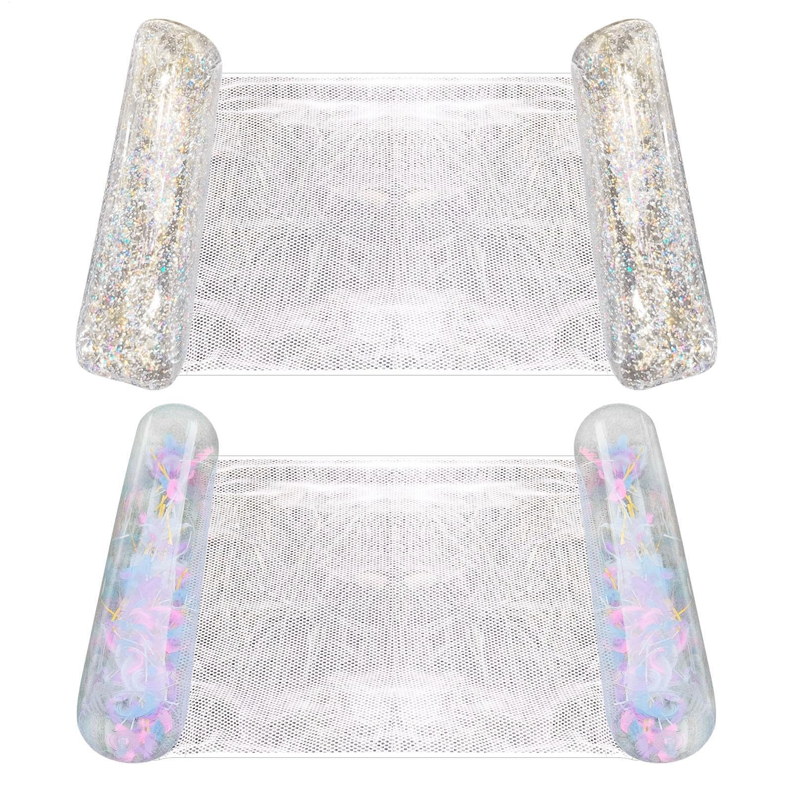 Pool Float Water Hammock - 2 Pack Pool Inflatable Mattress, Portable Foldable Floating Mesh Mattress with Sequins, Swimpool Lounge/Armchair/Mattresses/Floating Mat, Summer Water Toy for Adults, Kids