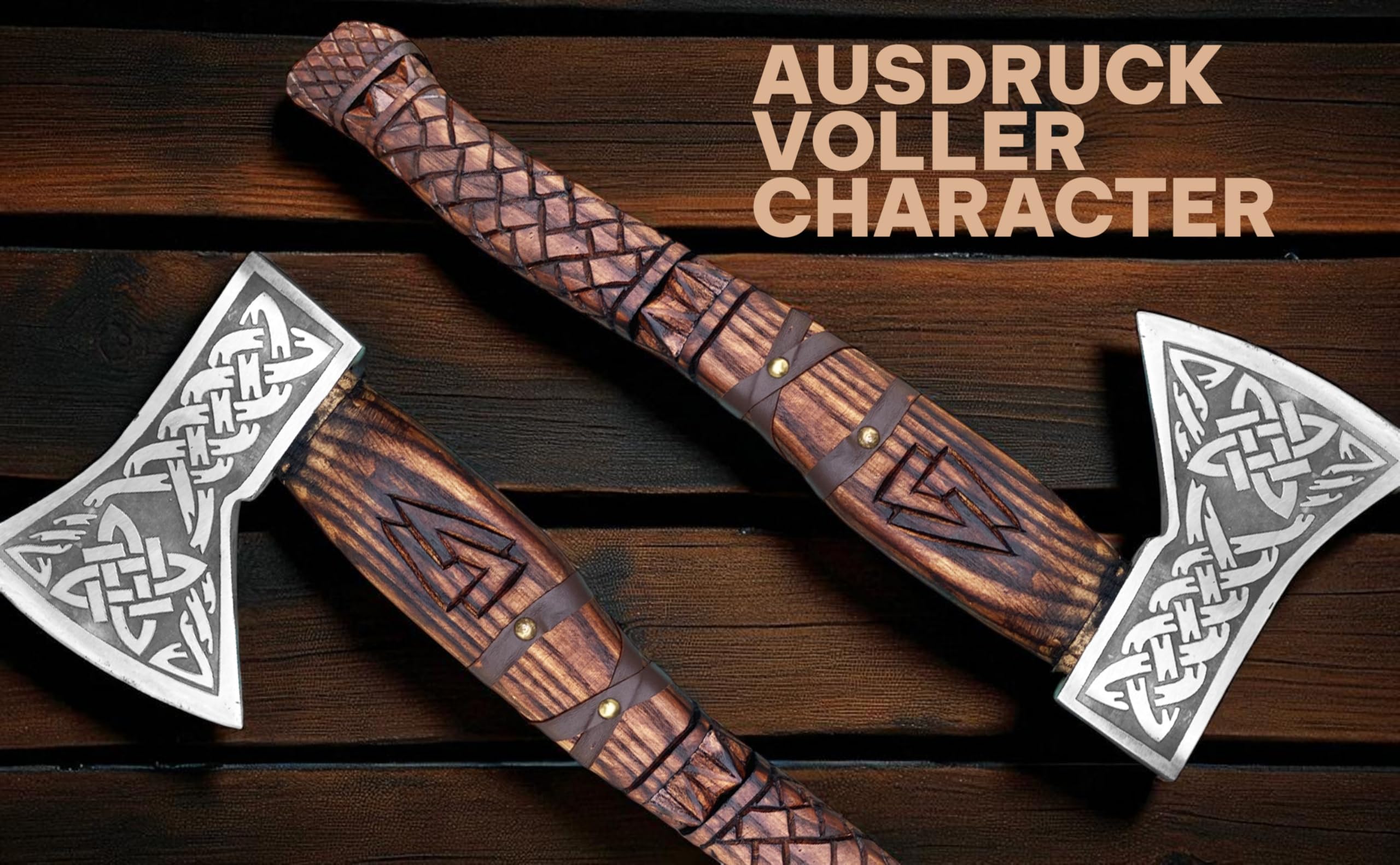 Novahaven Thorvald Hacha de lujo forjada a mano de madera de fresno inglesa, hoja de acero al carbono con grabado vikingo | camping, caza y ocio