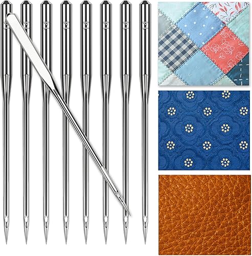 Miniatura 7 de 50 agujas de máquina de coser de tamaño universal 9014, agujas de máquina de coser resistentes para bordar jeans de cuero, compatibles con tipos de